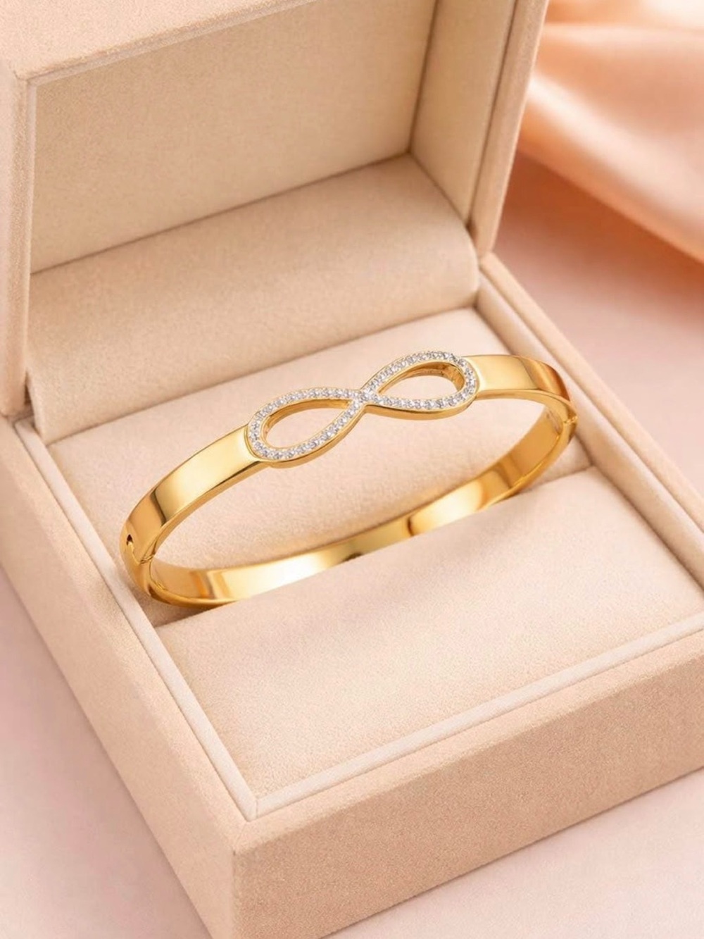 Gold Infinity Bangle Bracelet with Crystal Accents